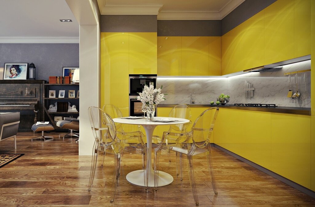 Gray and yellow in the interior