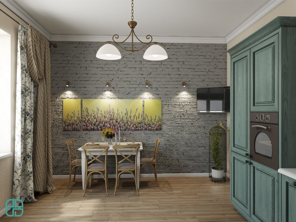 Gray brick in the kitchen interior