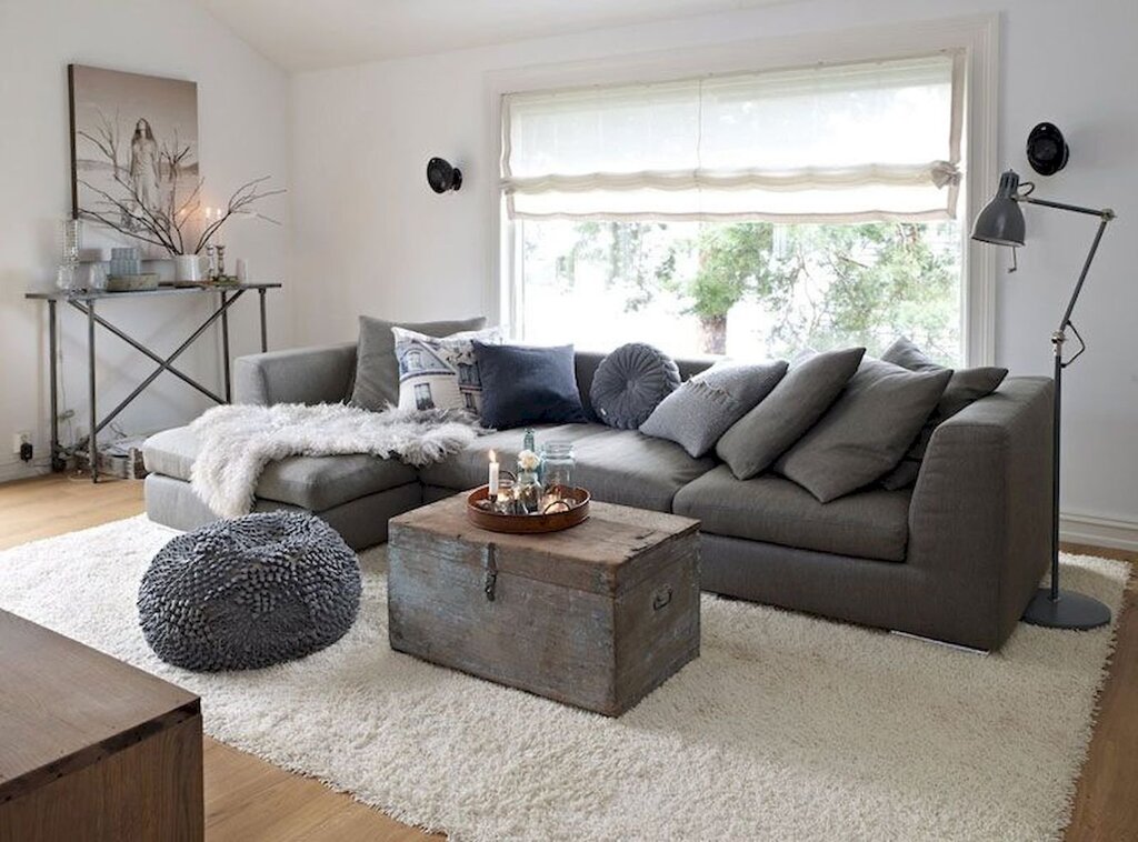 Gray carpet in the living room interior