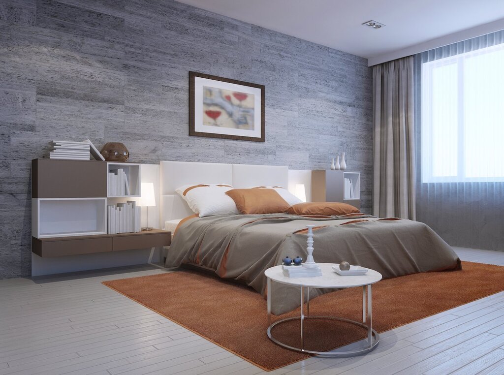 Gray laminate in the bedroom interior