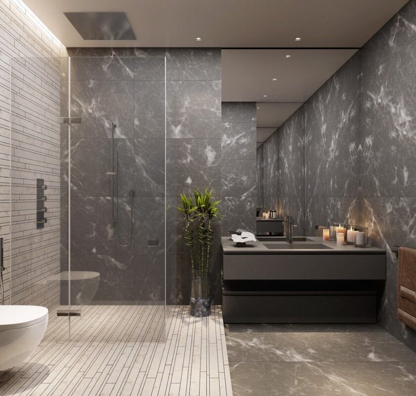 Gray marble in the bathroom