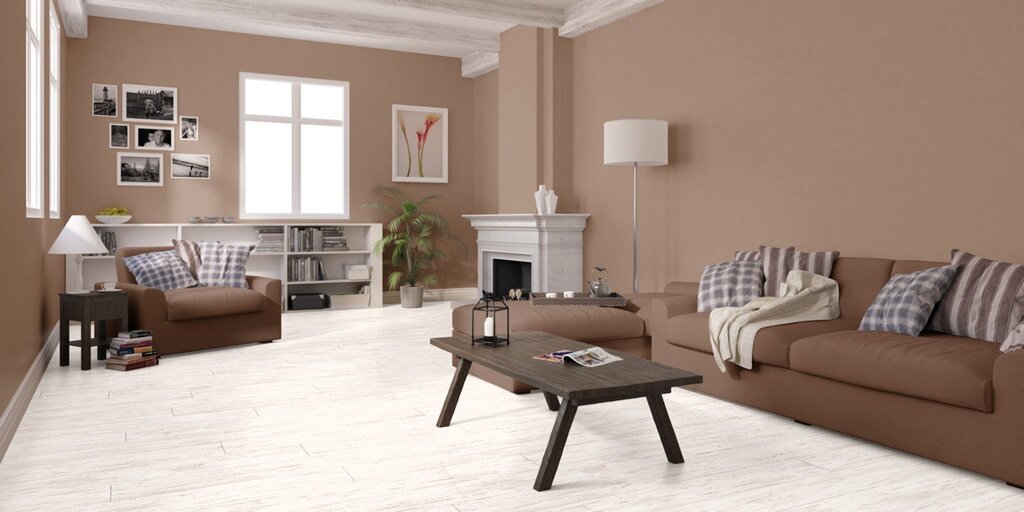 Gray floor and beige walls