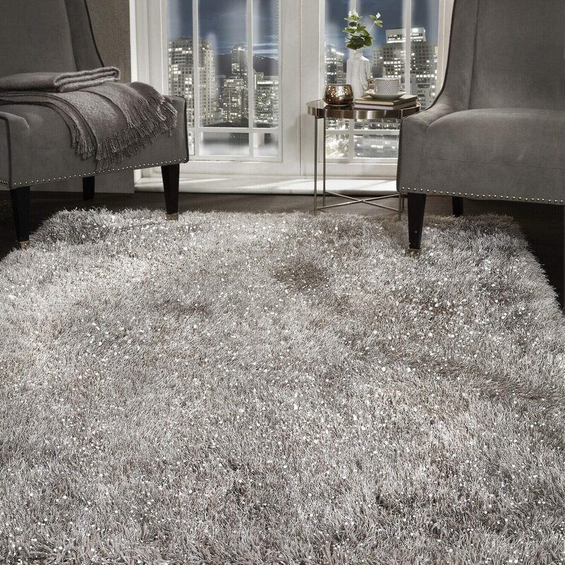 Gray fluffy carpet