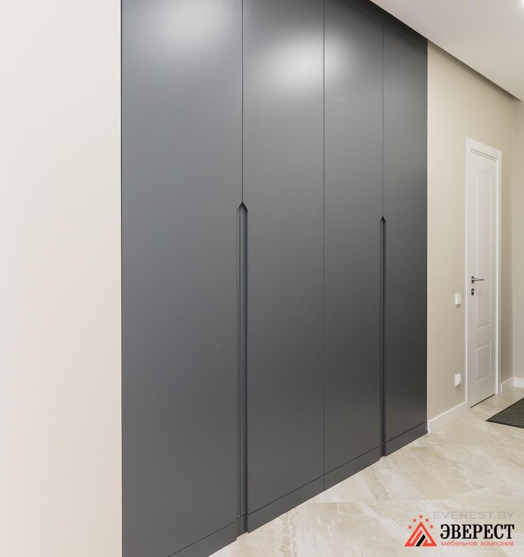 Gray sliding wardrobe for the hallway