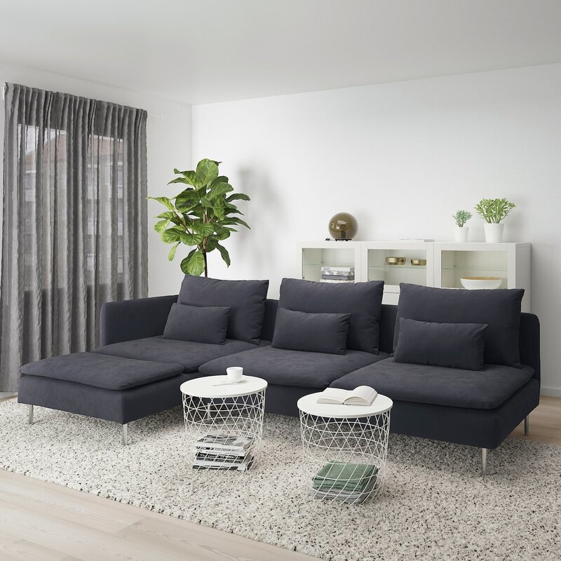 Gray corner sofa in the interior