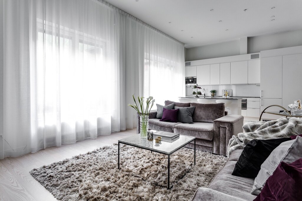 Gray and white living room