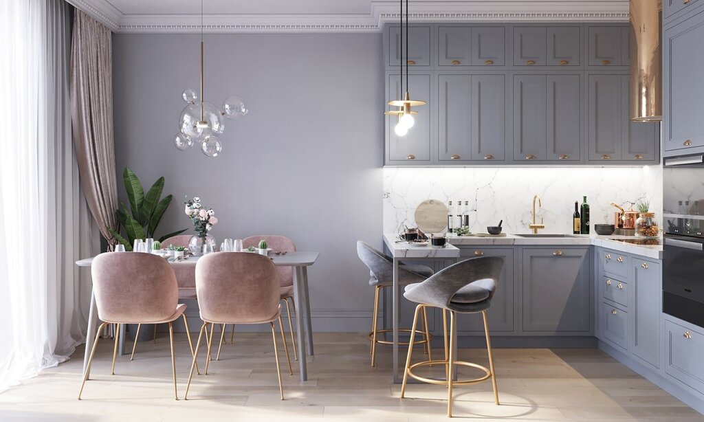 Gray and white kitchen