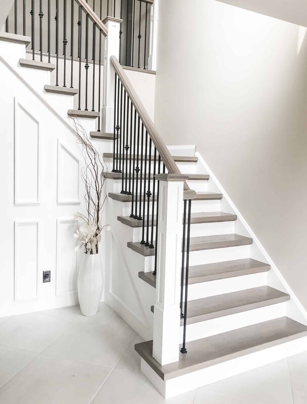 Gray and white staircase in the house