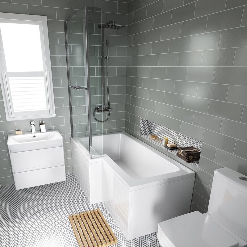 Gray and white tile in the bathroom