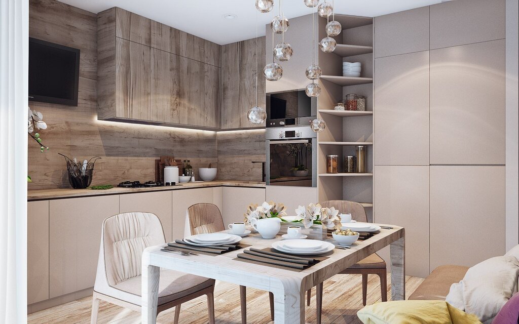 Gray-beige kitchen in the interior