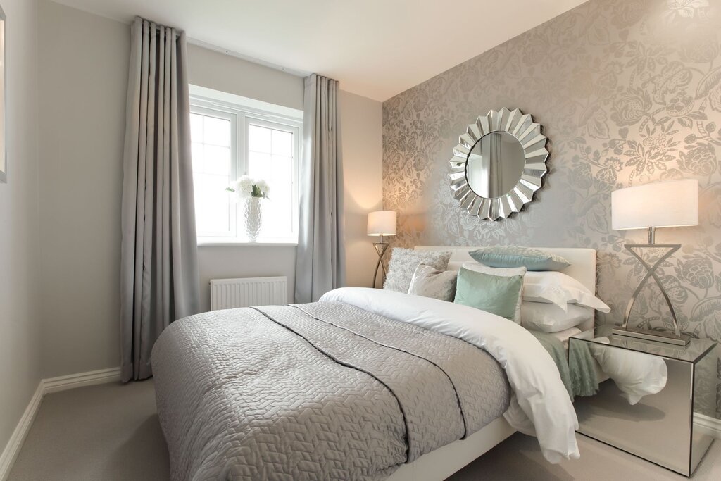 Gray beige bedroom interior