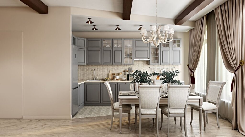 Gray-beige color in the kitchen interior