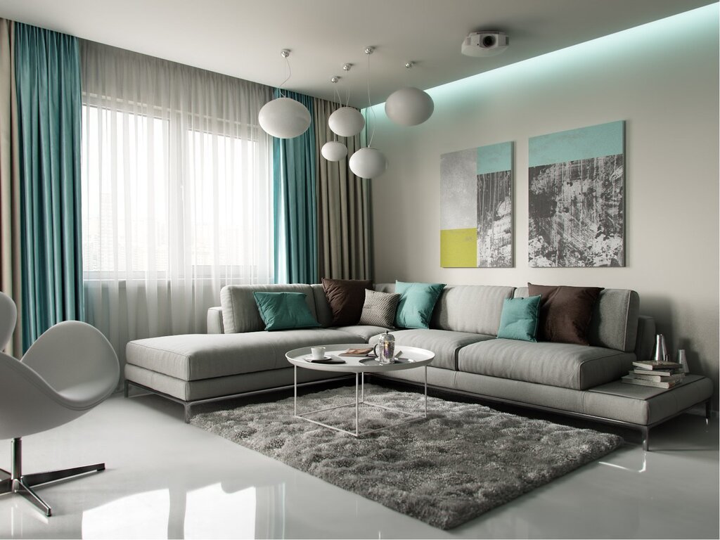 Gray turquoise living room