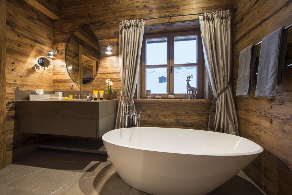 Gray wooden bathtub