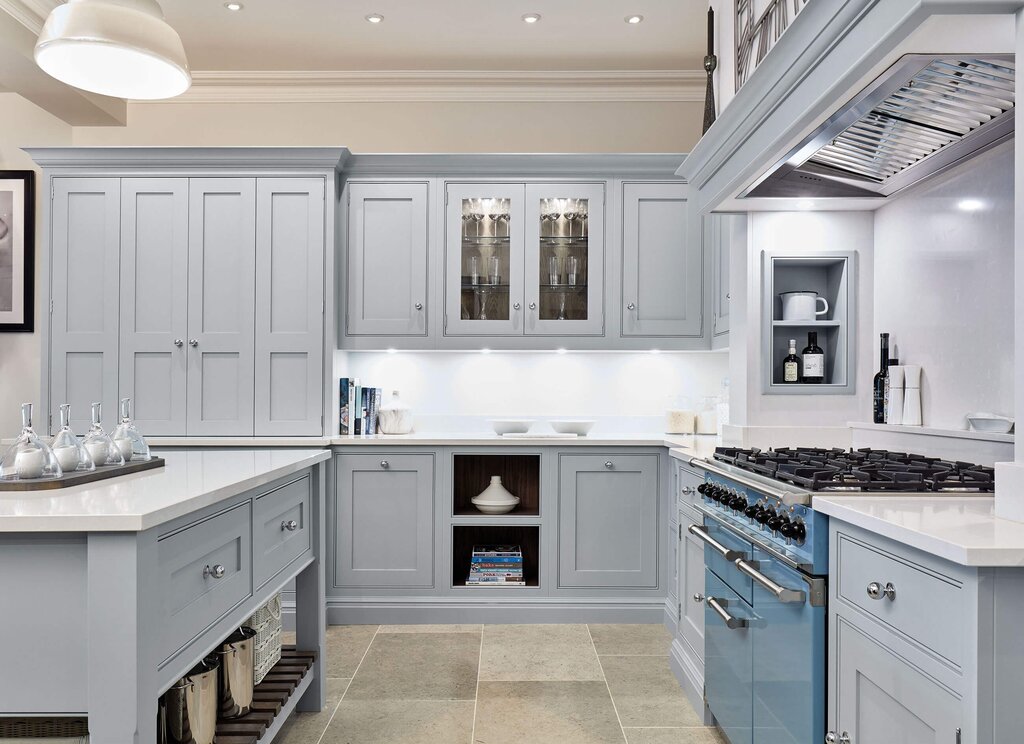 Gray-blue kitchen in the interior