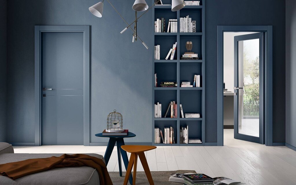 Gray-blue doors in the interior