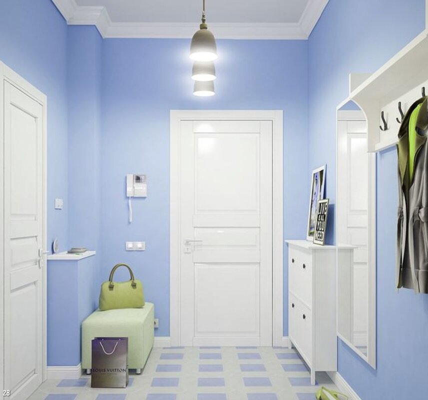 Gray-blue walls in the hallway