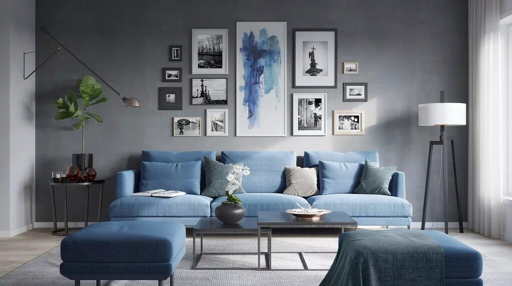 Gray-blue sofa in the interior