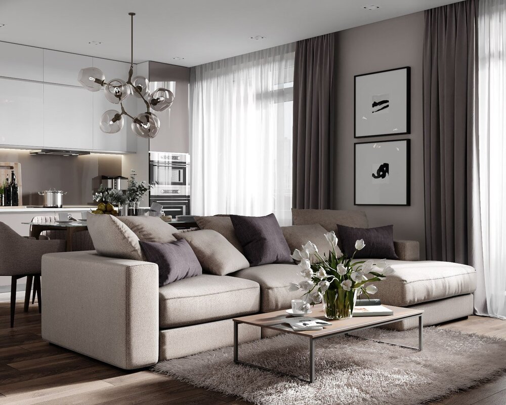 Gray-brown living room interior