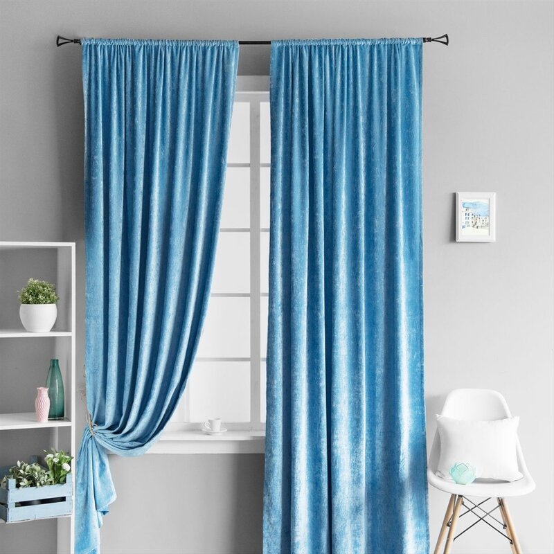 Gray-blue curtains in the interior