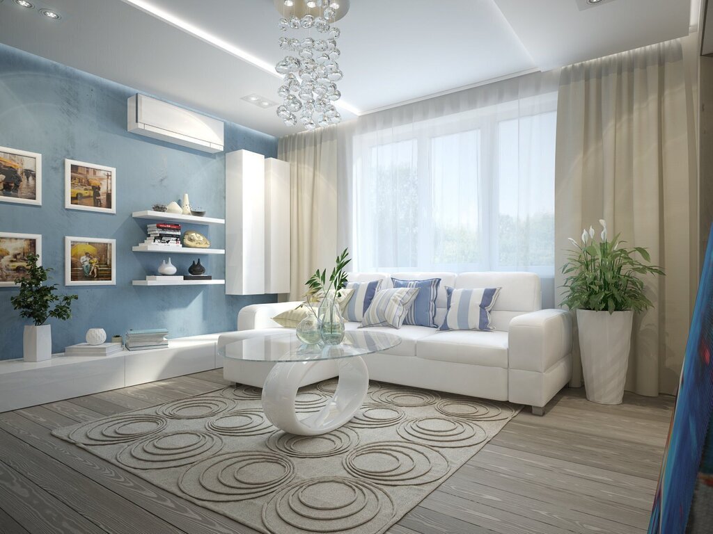 Gray-blue living room in a modern style