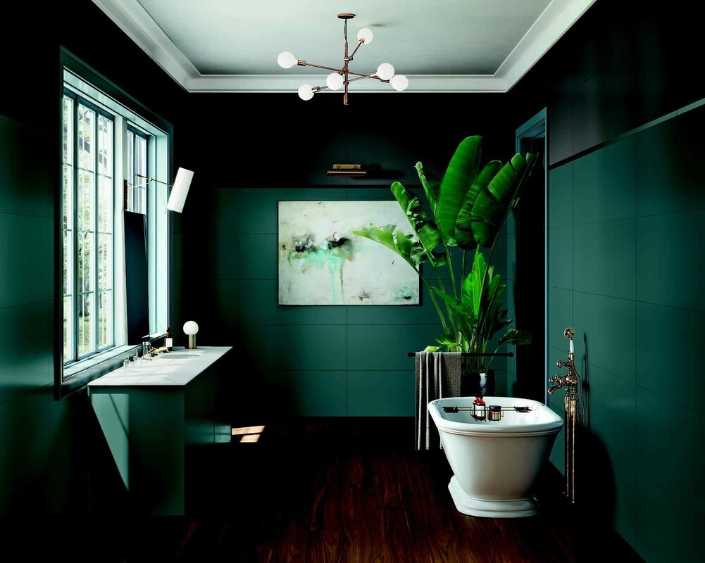 Gray-green bathroom