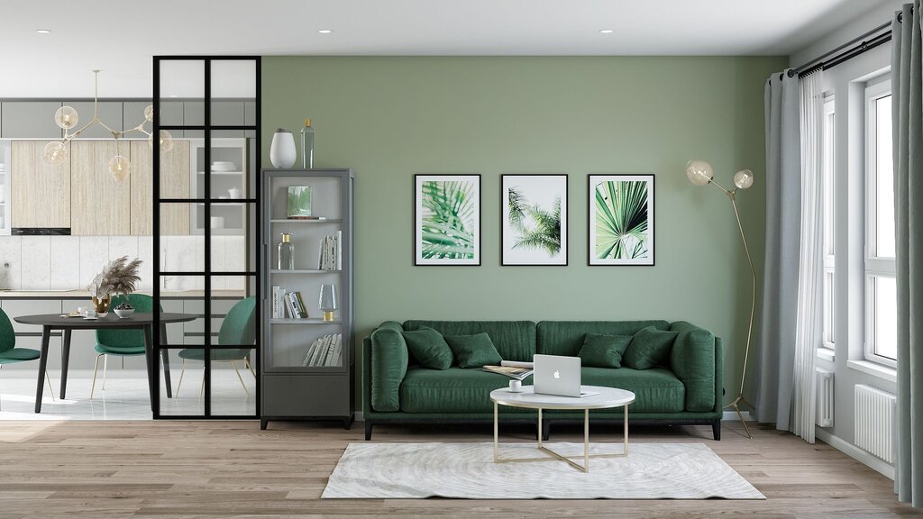 Gray-green sofa in the interior