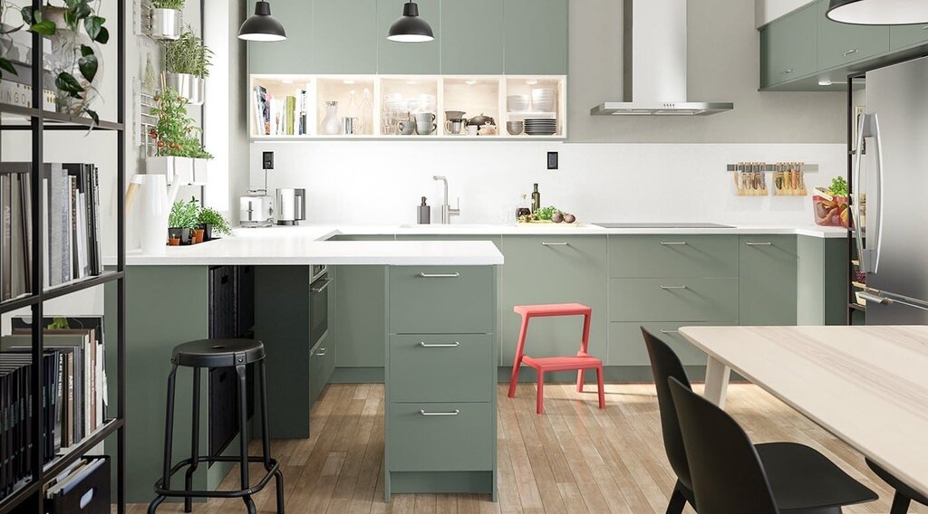 Gray-green kitchen set