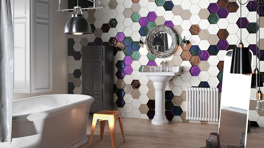 Hexagonal tile in the bathroom 22 фото