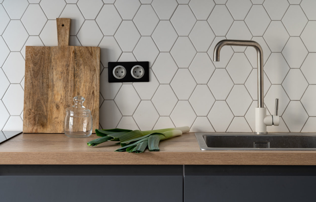 Large-format tile for the backsplash