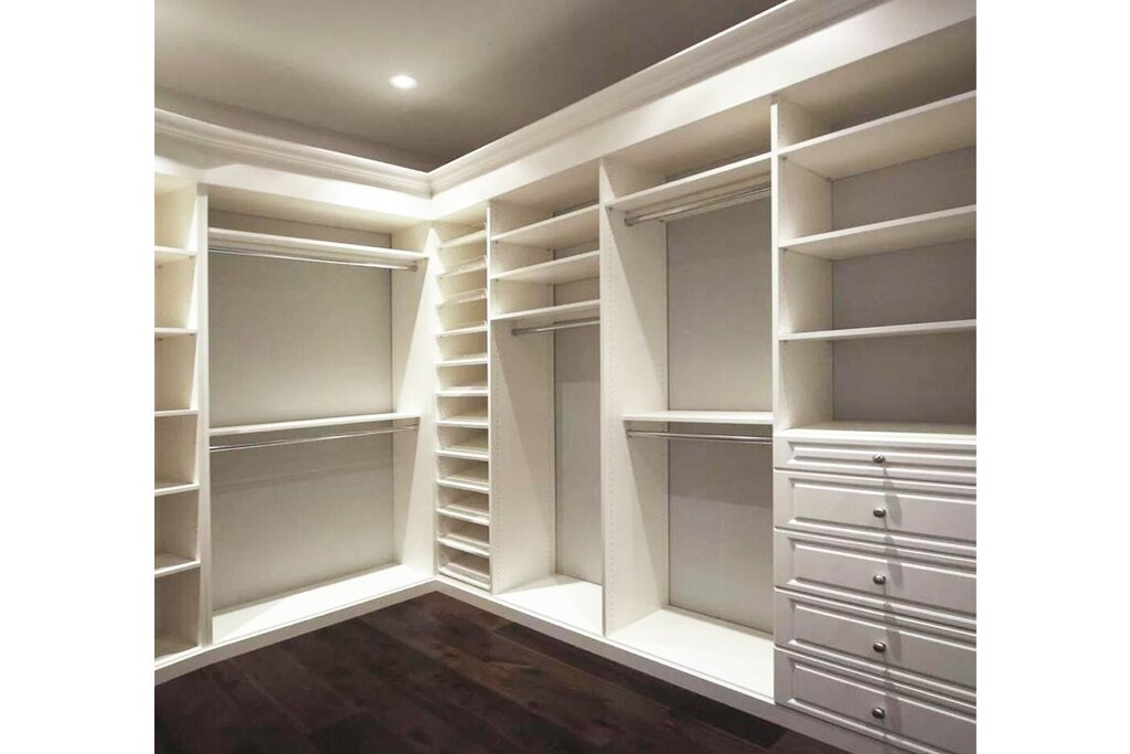 A wardrobe for a walk-in closet without doors