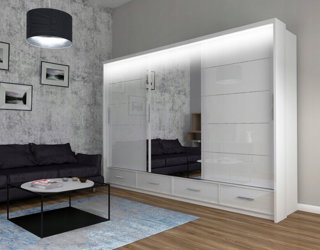 White gloss wardrobe with mirror