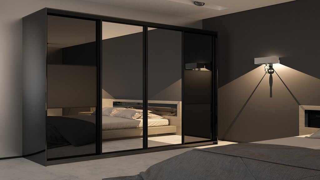 Sliding wardrobe with black glass