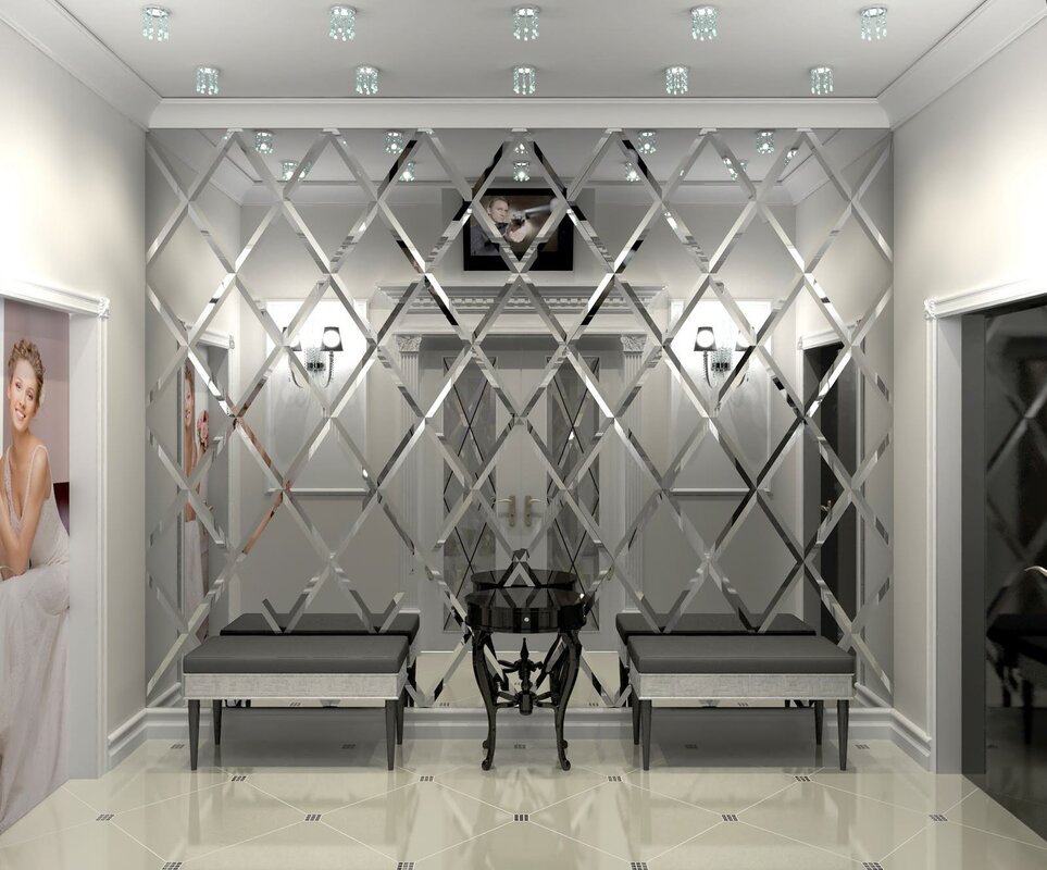 A wardrobe with diamond-shaped mirrors