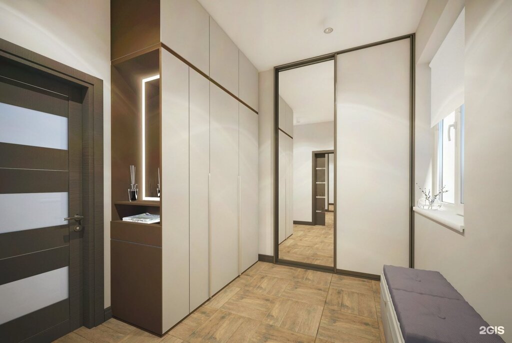 Sliding wardrobe in a long corridor