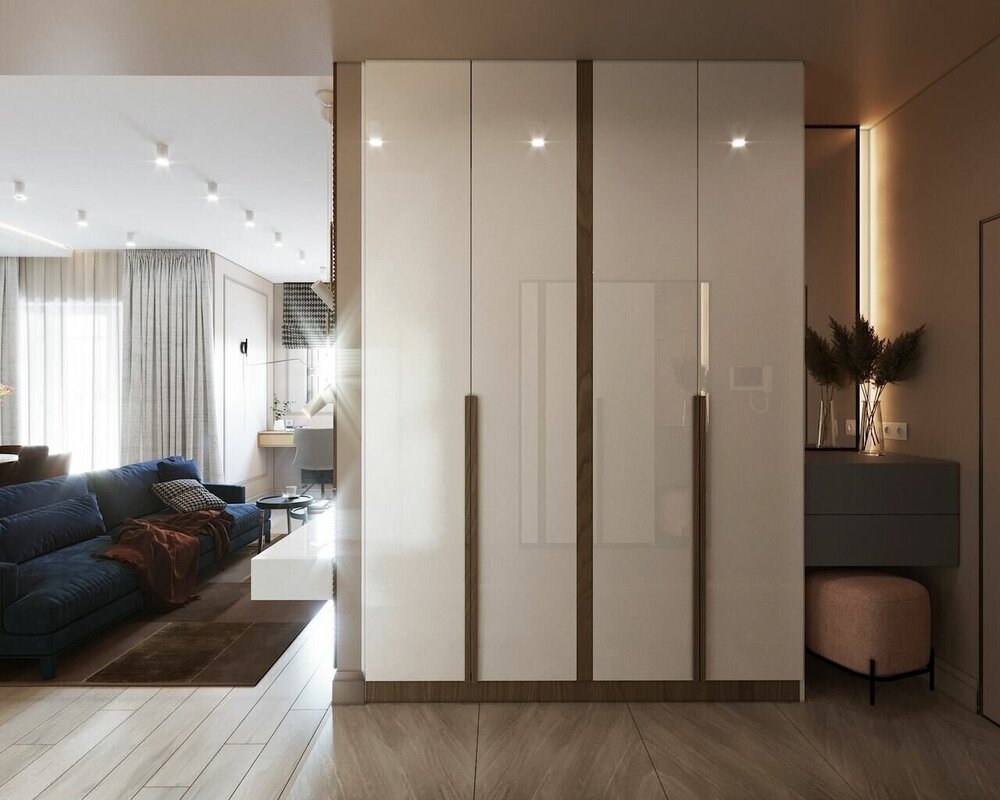 A sliding wardrobe in the bedroom interior