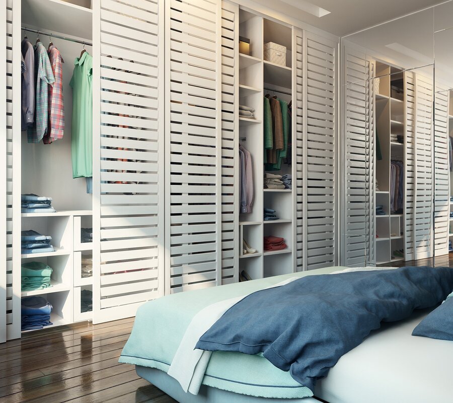 Cabinets with louvered doors in the interior