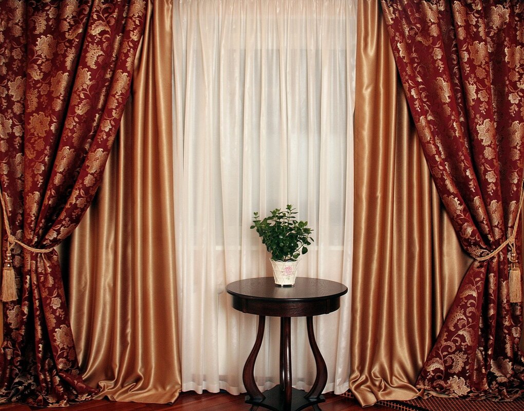 Burgundy curtains with gold