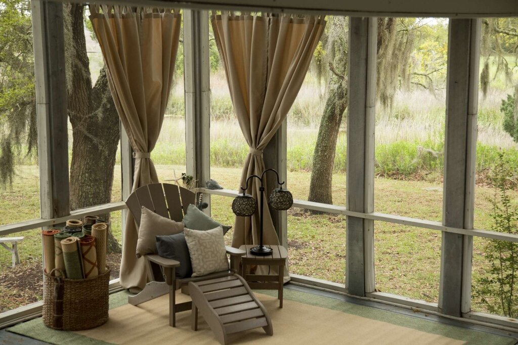 Burlap curtains for the gazebo