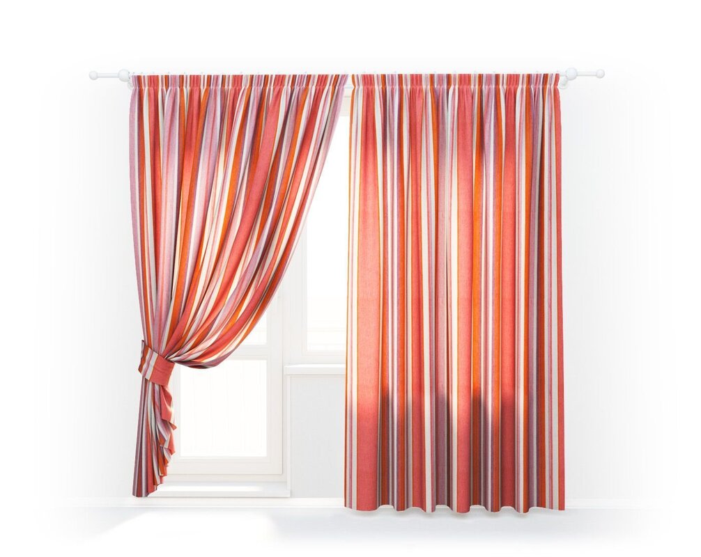 Coral-colored curtains