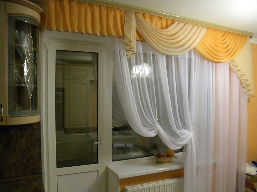 Curtains for the kitchen with a balcony door 36 фото