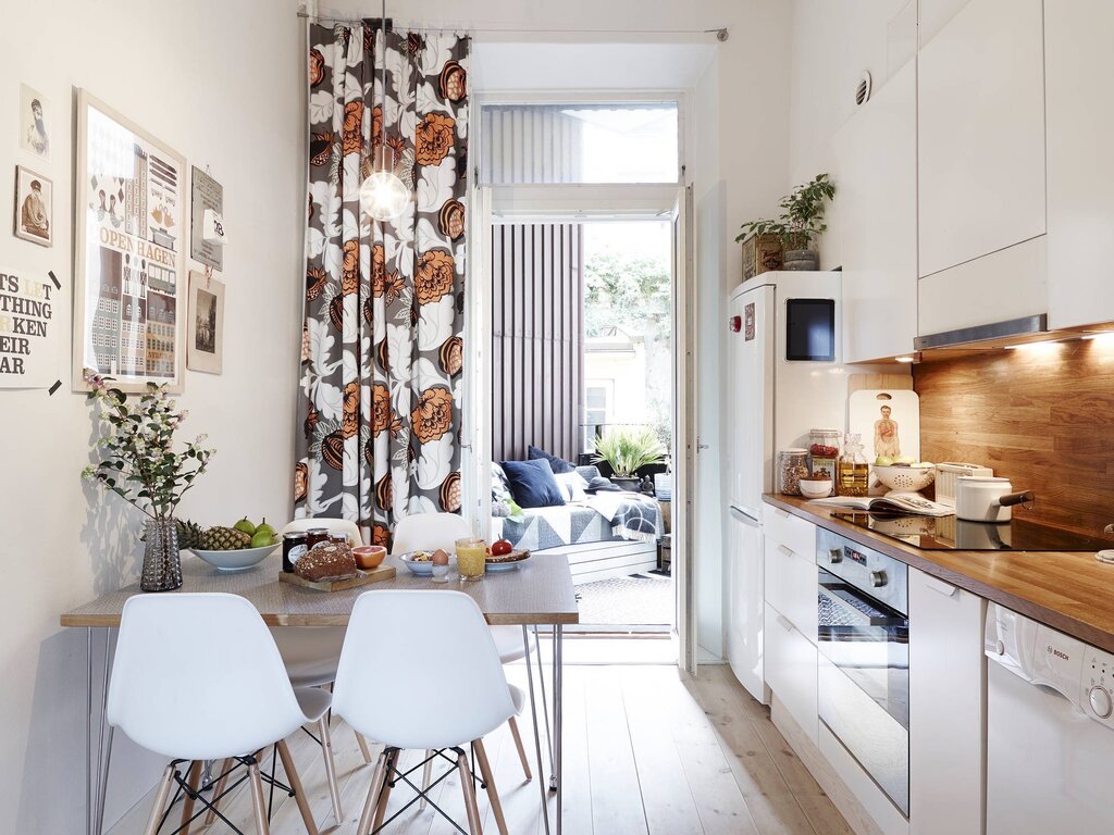 Curtains for the kitchen in Scandinavian style