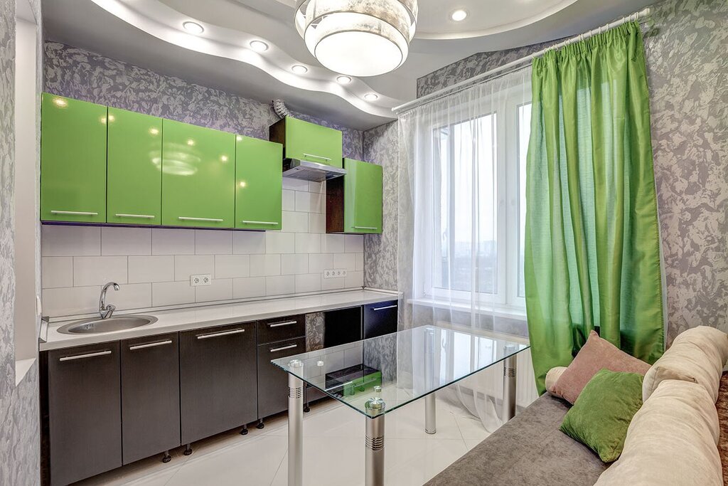 Green curtains for the kitchen