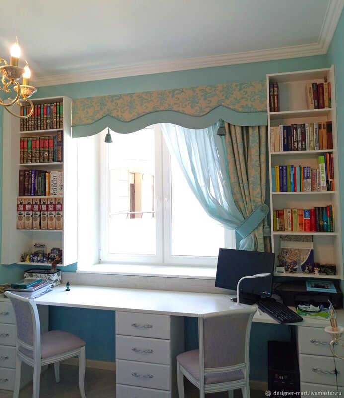 Curtains above the table in the children's room