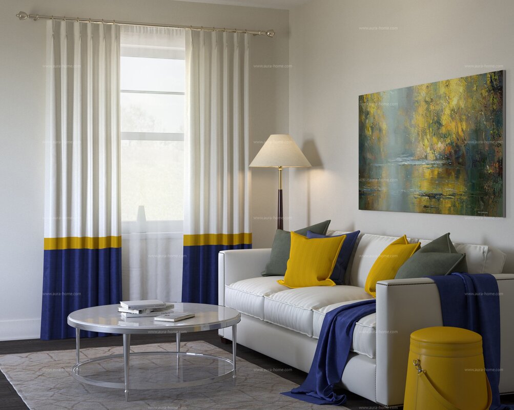 Gray curtains with yellow