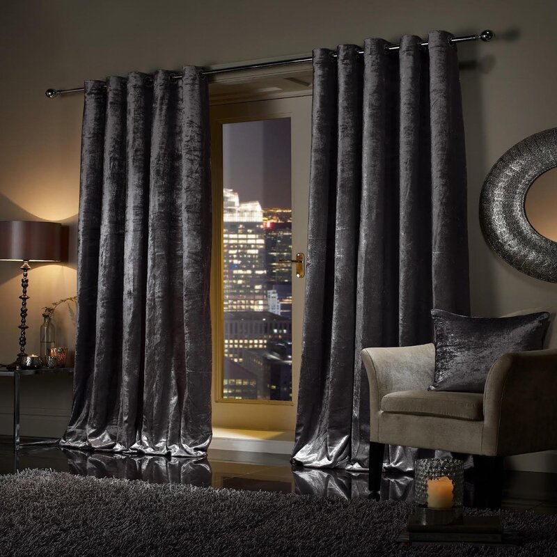 Gray velvet curtains