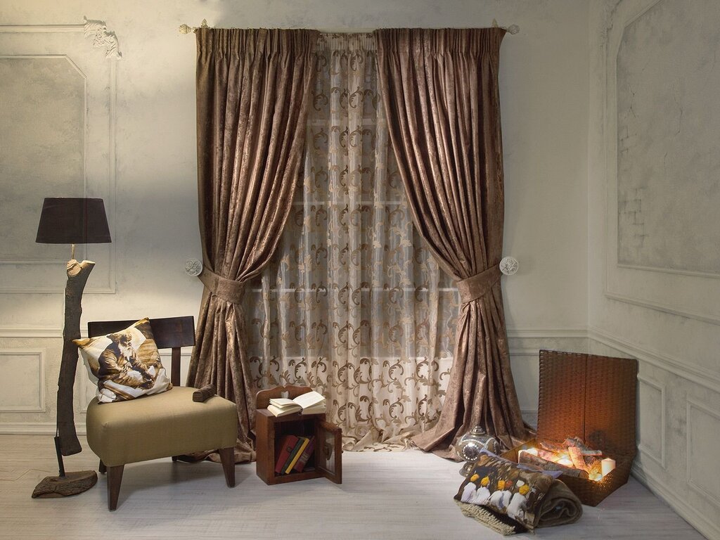 Chocolate-colored curtains 30 фото