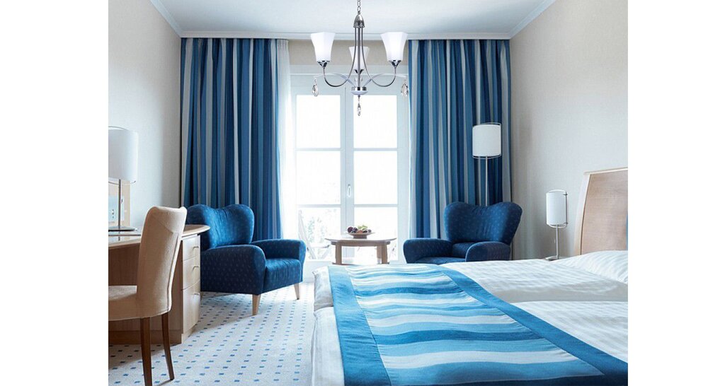 Blue and beige curtains