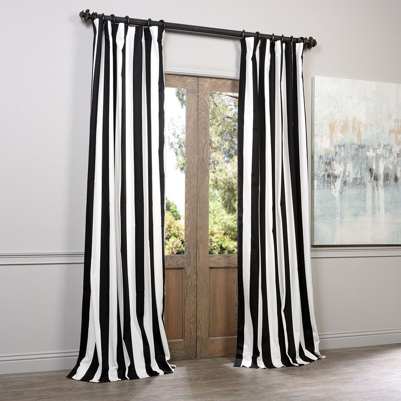 Curtains in black and white stripes