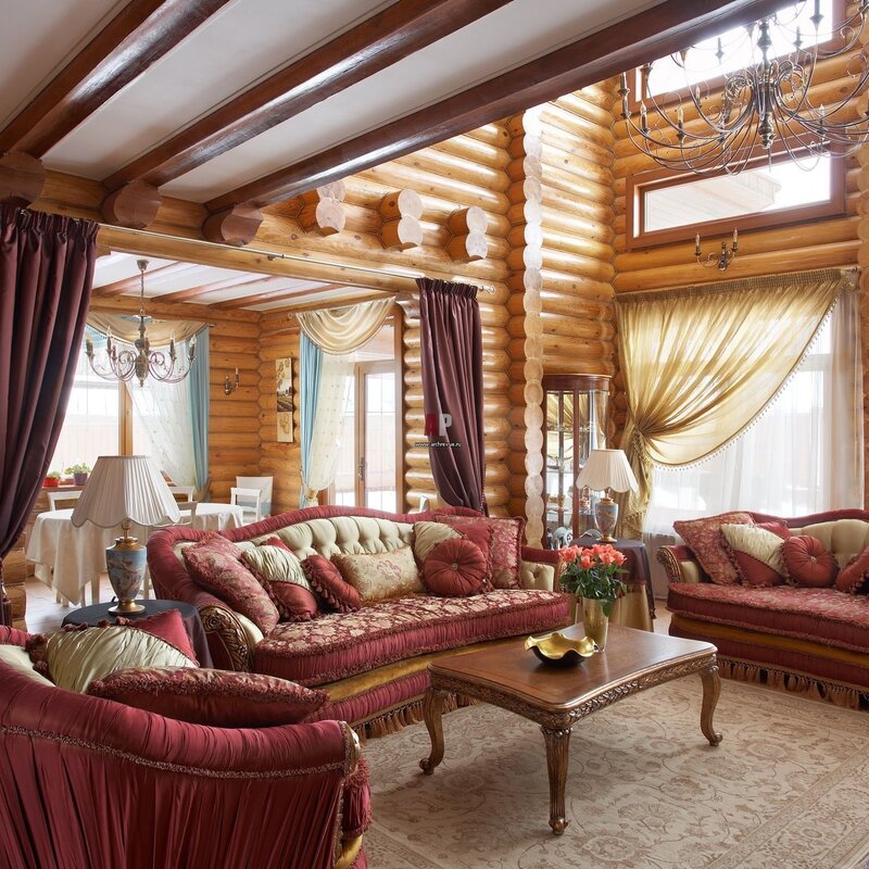 Curtains in a log house